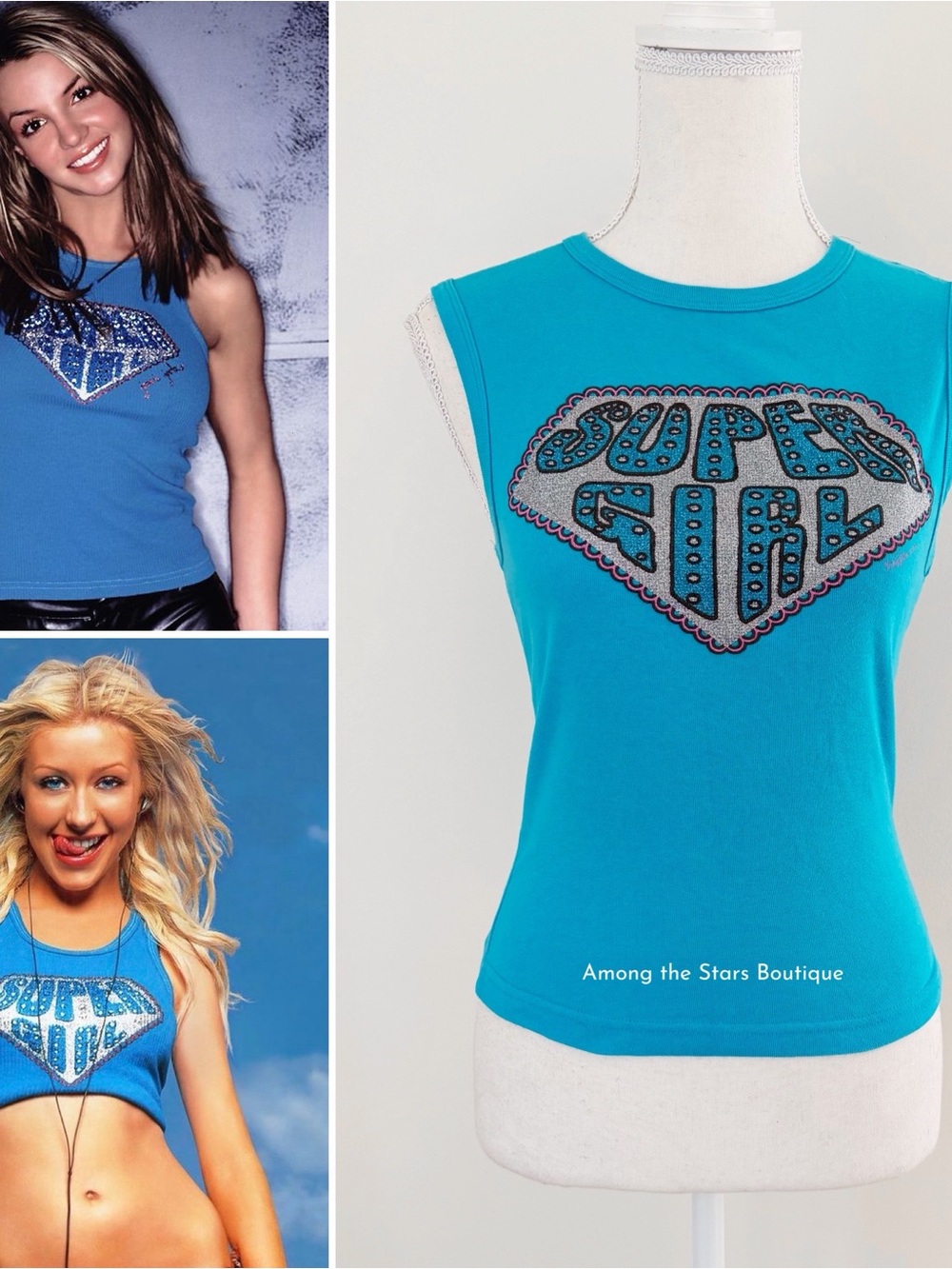 Y2K Vintage "Super Girl" Glitter Graphic Tank Top Inspired by Various Celebs